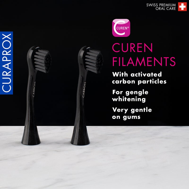 CURAPROX فرشاة أسنان هيدرو سونيك باللون الأسود، رؤوس فرشاة كربونية لفرشاة الأسنان السونيك، عبوة مزدوجة باللون الأسود - Image 2